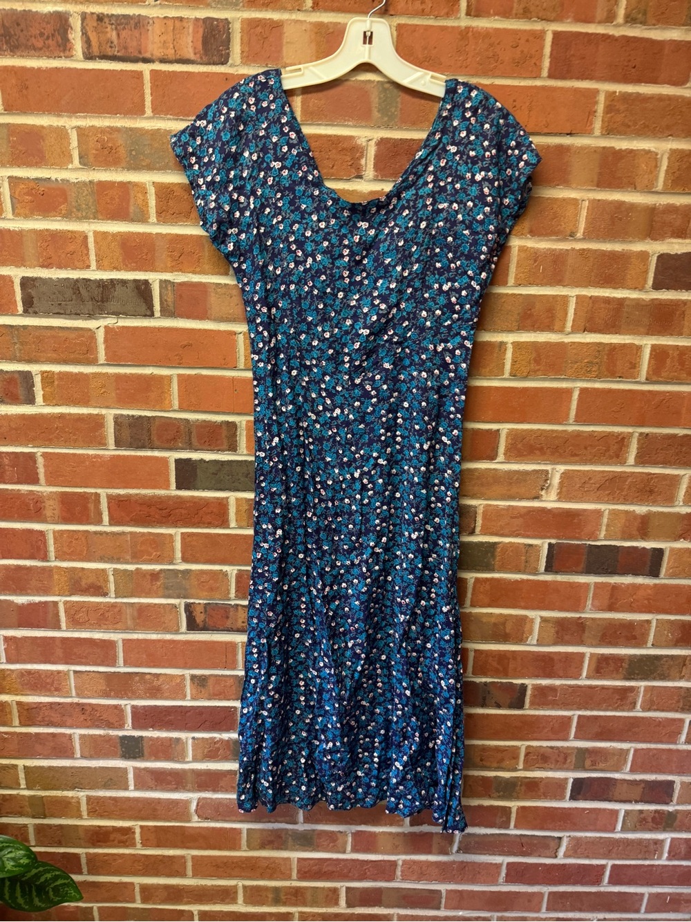 Blue Floral 90s Midi Dress